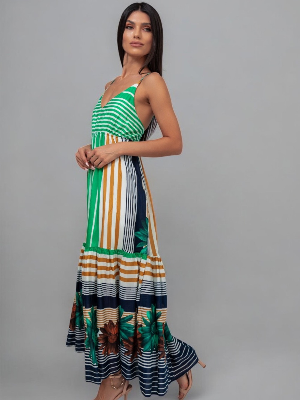 Floral Stripes Maxi Dress